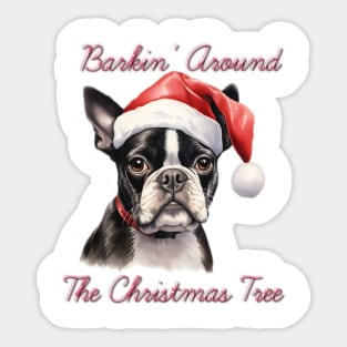 Christmas Boston Terrier Dog in Santa Hat Sticker